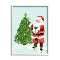 Karlı Noel Baba ağacı Sahne Tatil Grafik Sanat Beyaz Çerçeveli sanat baskı duvar sanatı