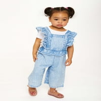 Wonder Nation Yürümeye Başlayan Kız Kolsuz Ruffled Denim Romper, Boyutları 18M-2T