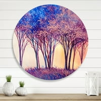 Designart 'Renkli Mavi Ağaçlar Soyut Orman Manzarası' Modern Daire Metal Duvar Sanatı - 11 Disk