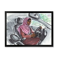 Designart 'Arabian Lady Driving A Car III' Modern Çerçeveli Sanat Baskısı