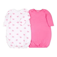 Küçük Yıldız Organik Yenidoğan Bebek Kız Uzun Kollu Gerçek Brights Önlük Pijama, 2-Pack