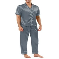 Benzersiz Pazarlık erkek Düğme Aşağı Saten Pijama Setleri Kısa Kollu Gecelik