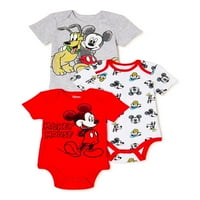Disney Mickey Mouse Erkek Bebek veya Kız Kısa Kollu Elbise, 3'lü Paket, Bedenler 0 3 Aylık