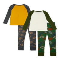 Wonder Nation Bebek ve Yürümeye Başlayan Çocuk Uzun Kollu Rahat Pijama, 4 Parça, Bedenler 12M-5T