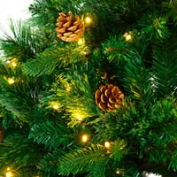 Goplus Temizle Önceden Aydınlatılmış LED Yeşil Çam Kozalakları Menteşeli Yapay Noel Ağacı, 7.5'
