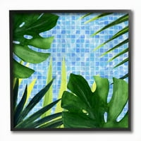 Stupell Industries Tropikal Havuz Kenarı Yeşillikleri, Aqua Blue Fayanslı Çerçeveli Duvar Sanatı Tasarımı Annie Warren,
