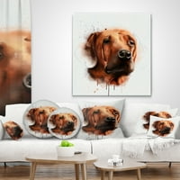 Designart Kahverengi Köpek Yüzü Sulu Boya - Hayvan Kırlent - 18x18