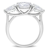 Miabella kadın Karat T.G.W. Yastık Kesim Beyaz Düzenlendi Mozanit Gümüş 3 Taş Nişan Yüzüğü