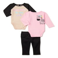 Garanimals Bebek Kız Bodysuits & Pantolon Kıyafet, 3 Parçalı Set