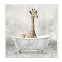 Kim Allen tarafından Stupell Industries Bebek Zürafa Banyo Zamanı Sevimli Hayvan Tasarım Duvar Plaketi