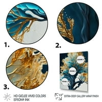 Designart Soyut Mavi Ve Altın Yapraklar IV Tuval Duvar Sanatı