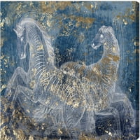 Wynwood Stüdyo Hayvanlar Duvar sanatı Tuval Baskı 'Tipografik Equestrian' Çiftlik Hayvanları-Altın, Mavi