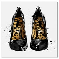 Wynwood Stüdyo Tuval Vahşi Topuklu Moda ve Glam Ayakkabı duvar sanatı tuval Baskı Siyah Metalik Altın 20x20