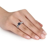 Miabella Kadın Tomografisi. 10kt Beyaz Altından Mavi Safir ve Pırlanta Nişan Yüzüğü Oluşturuldu