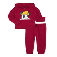 Mickey Mouse Bebek ve Yürümeye Başlayan Çocuk Polar Hoodie ve Jogger Pantolon Kıyafet Seti, 2 Parça, Boyutları 12M-5T