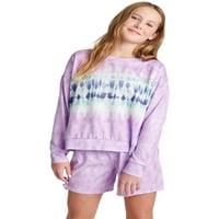Justice Girls 2'li Uzun Kollu Salon Sweatshirt ve Kısa Pijama Takımı, Beden 5-18