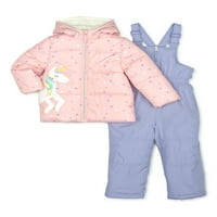 Wippette Toddler Kız Unicorn Kış Ceket ve Kar Pantolon Önlük Seti, Boyutları 12 M-4 T