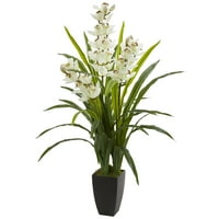 Neredeyse Doğal 45 Plastik ve Polyester Cymbidium Orkide Yapay Bitki, Beyaz