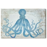 Wynwood Stüdyo Denizcilik ve Kıyı Duvar Sanatı Tuval Baskılar 'Kalamar Mavisi' Deniz Yaşamı-Mavi, Beyaz