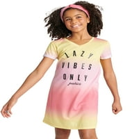 Adalet Kızlar Kısa Kollu Renk Solmaya V Yaka Yurt Sleepshirt Kafa Bandı ile, Boyutları 5-18
