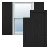 Ekena Millwork 12 W 38 H Gerçek Fit PVC Çiftlik Evi Düz Panel Kombinasyonu Sabit Montajlı Panjurlar, Siyah