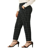 Benzersiz pazarlık kadın Ekose ekose pantolon elastik bel düz uzun pantolon