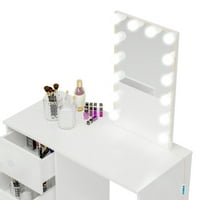 Boahaus Amelia Mini Modern makyaj masası çekmeceleri, ayna, ışıklar beyaz boyalı, yatak odası için