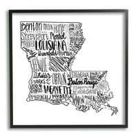 Stupell Industries Louisiana Eyalet Haritası Tipografi Şehirler Grafik Sanatı Siyah Çerçeveli Sanat Baskı Duvar Sanatı,