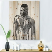 Designart 'Beyaz Üzerine Yakışıklı Afrikalı Adamın Portresi I' Doğal Çam Ağacına Modern Baskı
