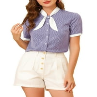 Benzersiz Pazarlık kadın Retro Kravat boyunluk Düğme Aşağı Polka Dots Bluz Gömlek