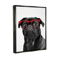 Stupell Sanayi Komik Köpek Yüz Kırmızı Gözlük Hayvanlar ve Böcekler Boyama Siyah Şamandıra Çerçeveli Sanat Baskı