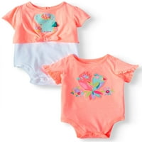 Garanimals Bebek Kız Lale Kol ve 2fer Kravat Ön Bodysuits, 2 Parçalı Çoklu Paket