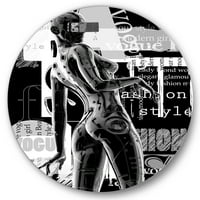 Designart 'Siyah Beyaz Cyborg Gövdesi I' Modern Daire Metal Duvar Sanatı - 11 Disk