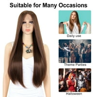 Benzersiz Pazarlık Dantel Ön Peruk Uzun Düz Saç Kız için Parlak Kahverengi 26